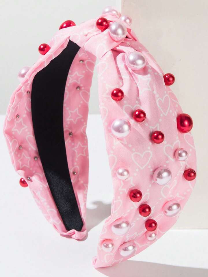 1pc Valentine's Day Style Knotted Heart Letter Print Fabric Fashion Headband, Romantic Sweet Gift... | SHEIN