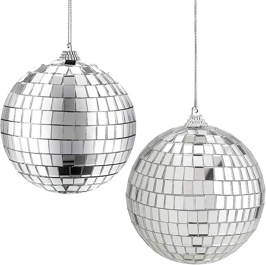 Rocutus 4 Pack Mirror Disco Balls,Silver Hanging Party Disco Ball for Party or DJ Light Effect, H... | Amazon (US)