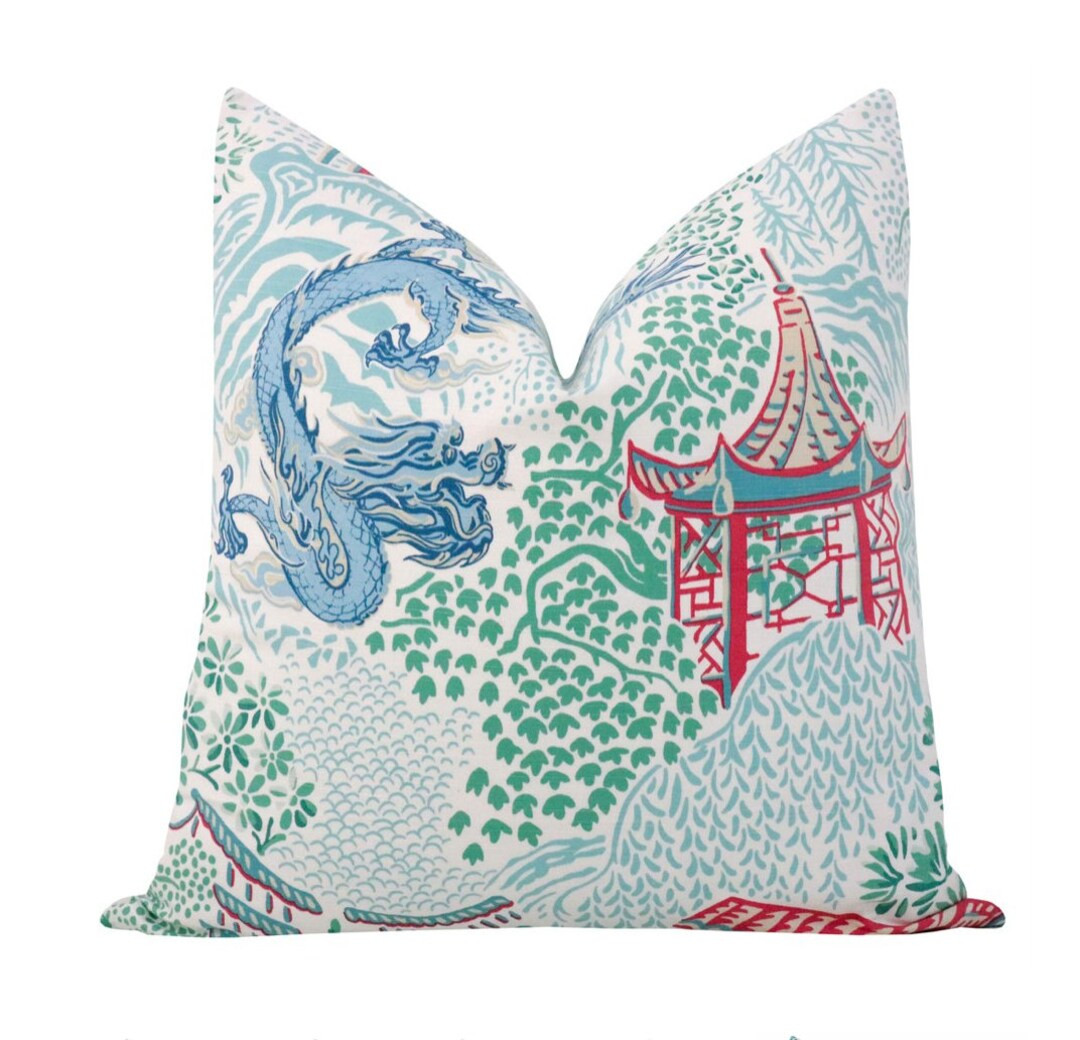 Pagoda Linen Print // Sky Blue Pillow COVER ONLY Chinois Print Cotton Pillow Blue - Etsy | Etsy (US)