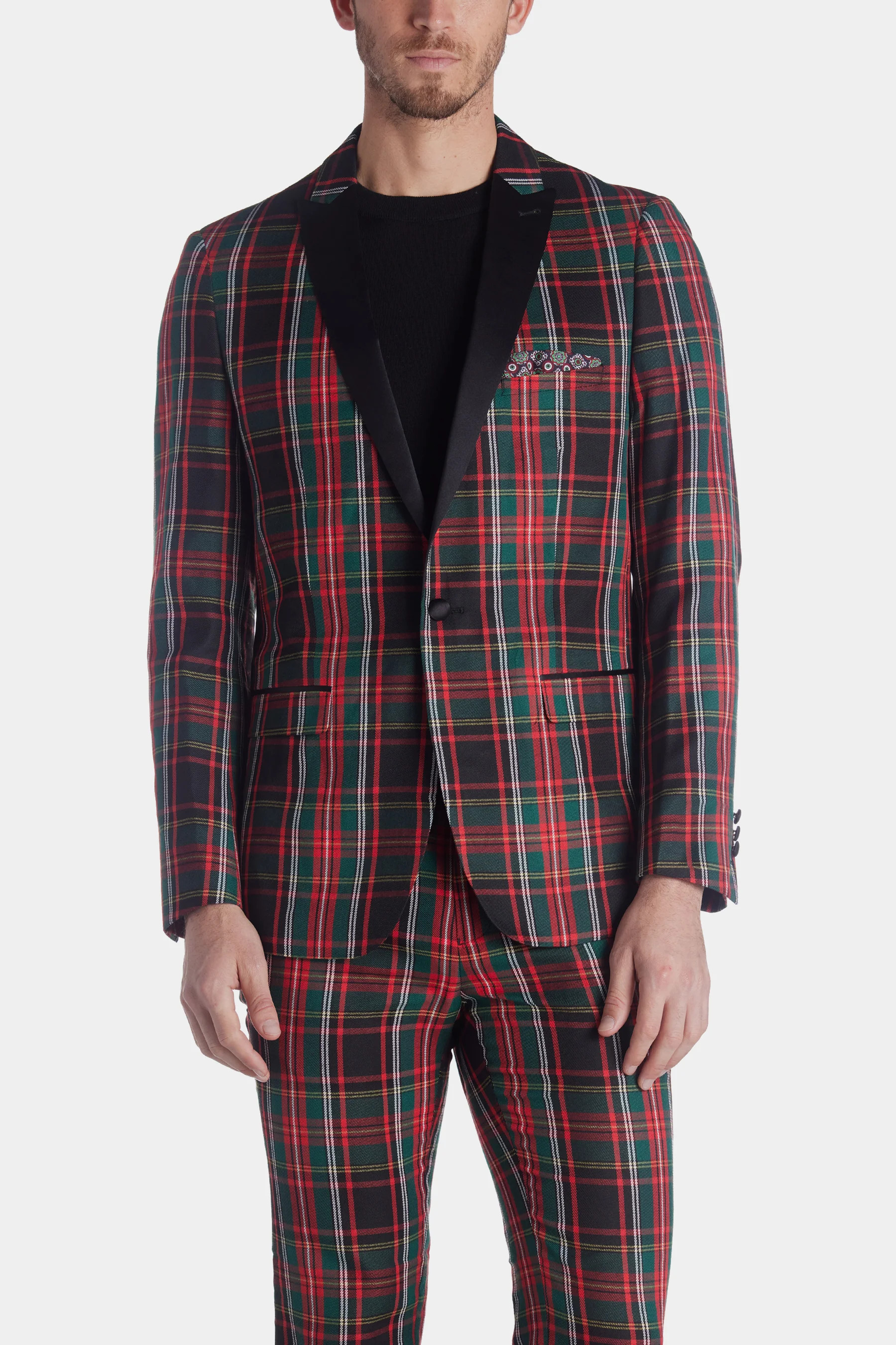 Paisley & Gray Men's Tartan Slim Grosvenor Peak Tuxedo Jacket in Red 46R Lord & Taylor | Lord & Taylor