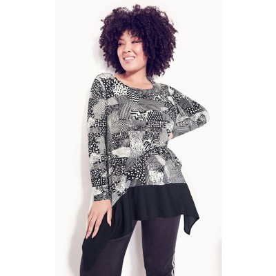 Avenue Women's Plus Size Florence Print Top - 20, Patch Print Black | Target