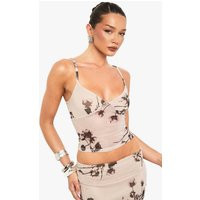 Womens Embellished Printed Mesh Lined Strappy Cami Top - Beige - 12 | boohoo (US & Canada)