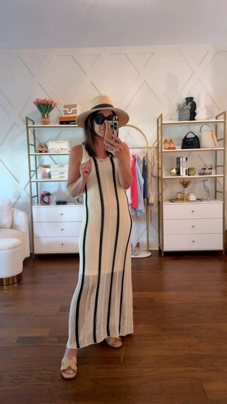 Summer resort dress / can be a coverup or dress it up for evening - love the crochet with the slip and stripe details - beach looks -  vacation outfits 

#LTKStyleTip #LTKSwim #LTKOver40