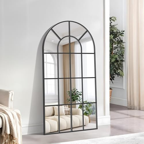 Black Arched Mirror, 30x60 inch Window Pane Mirrors for Wall Decor, Arch Window Mirror, Wall Mounted Mirror, Black Frame Arched Mirror for Living Room Bedroom Entryway, Hanging or Leaning Against | Amazon (US)