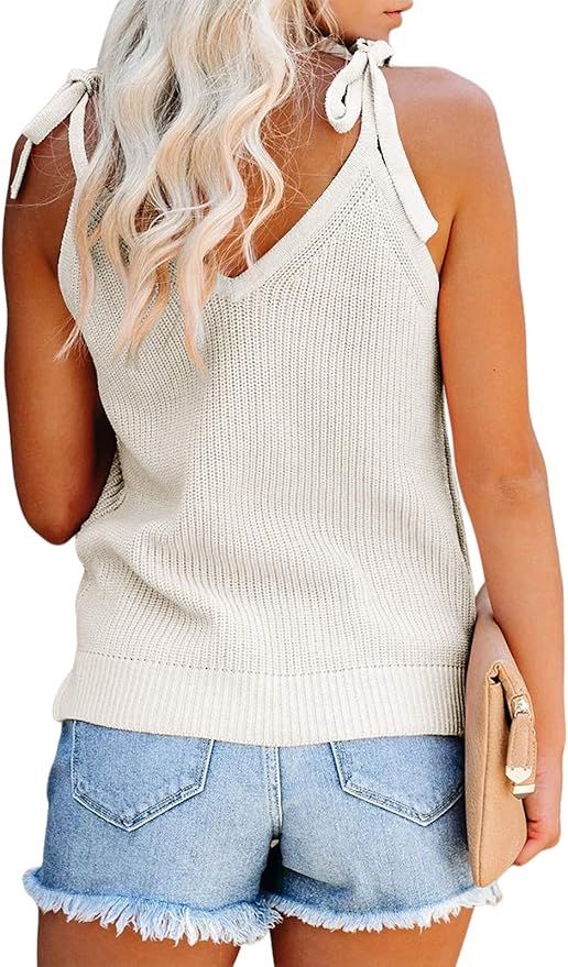 Women's V Neck Tank Tops Casual Sleeveless Tunic Shirts Basic Ribbed Shoulder Strappy Knit Cami S... | Amazon (US)