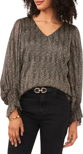 Vince Camuto Metallic Stripe Long Sleeve Top | Nordstrom | Nordstrom
