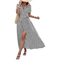 PRETTYGARDEN Women's Boho Floral Maxi Dress Summer Short Sleeve Wrap V Neck Long Flowy Beach Vaca... | Amazon (US)