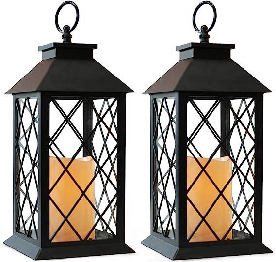 Bright Zeal 2-Pack 14" Vintage Candle Lantern With LED Flickering Flameless Candle (Black, 6hr Ti... | Amazon (US)