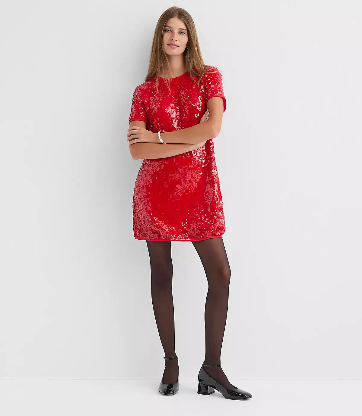 Sequin Short Sleeve Mini Dress | LOFT