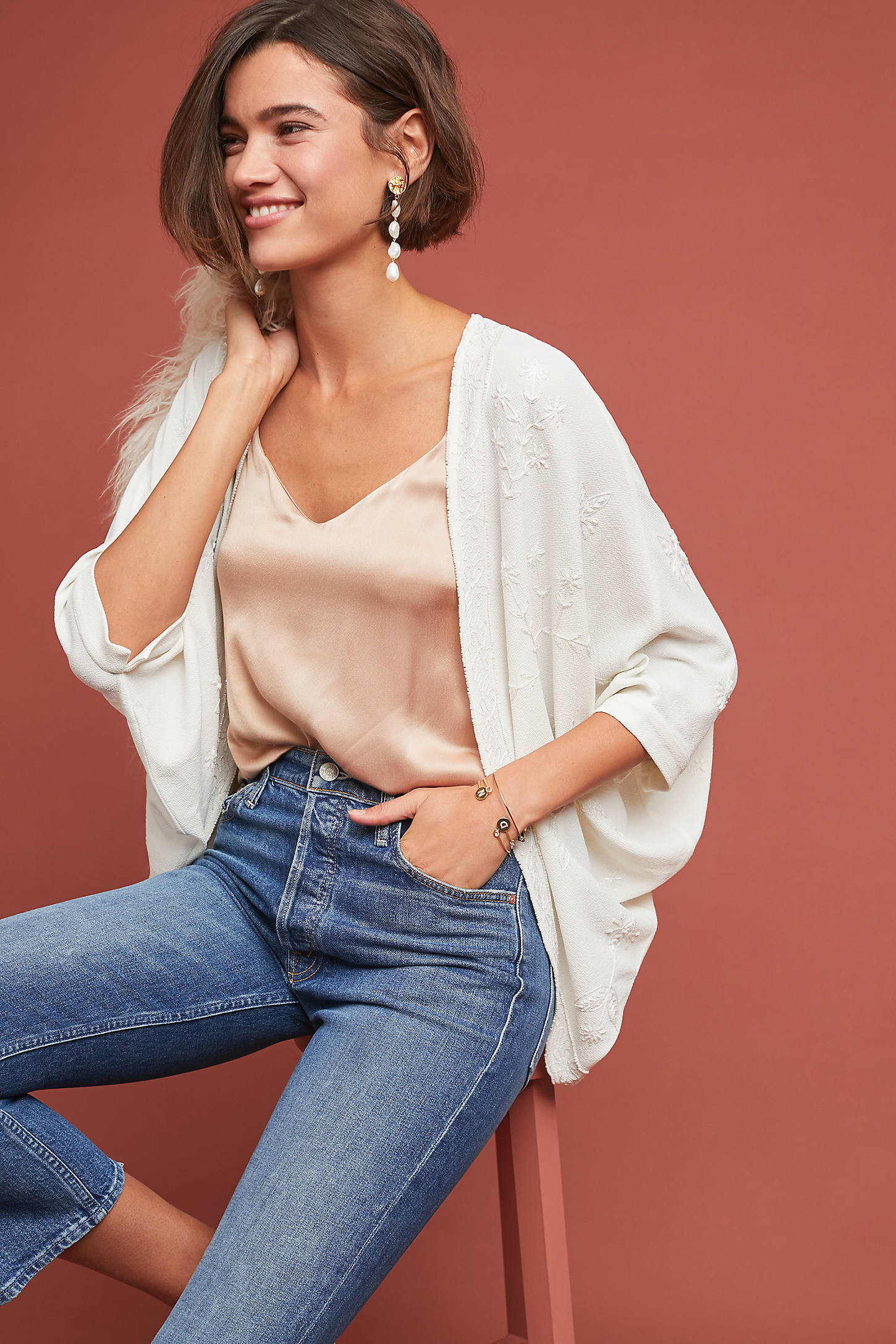 Ana Embroidered Cocoon Kimono | Anthropologie (US)