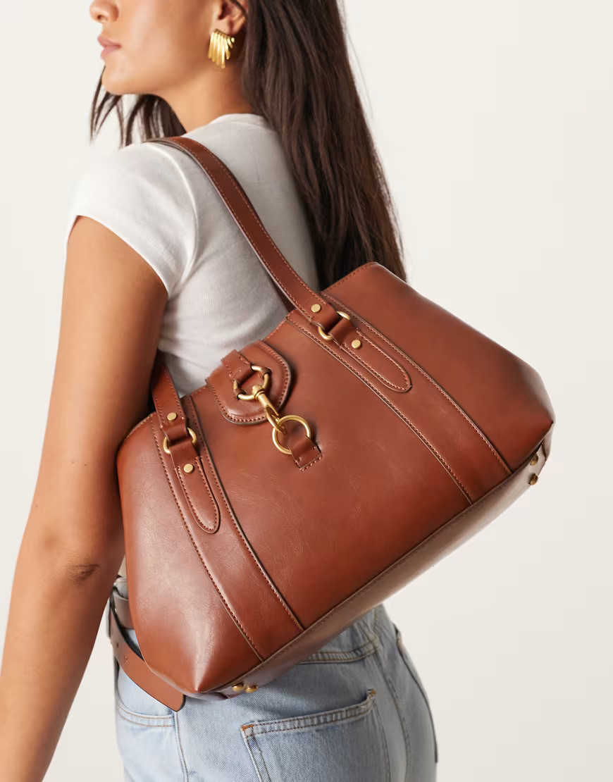 Mango retro handbag with clasp detail in vintage brown | ASOS (Global)