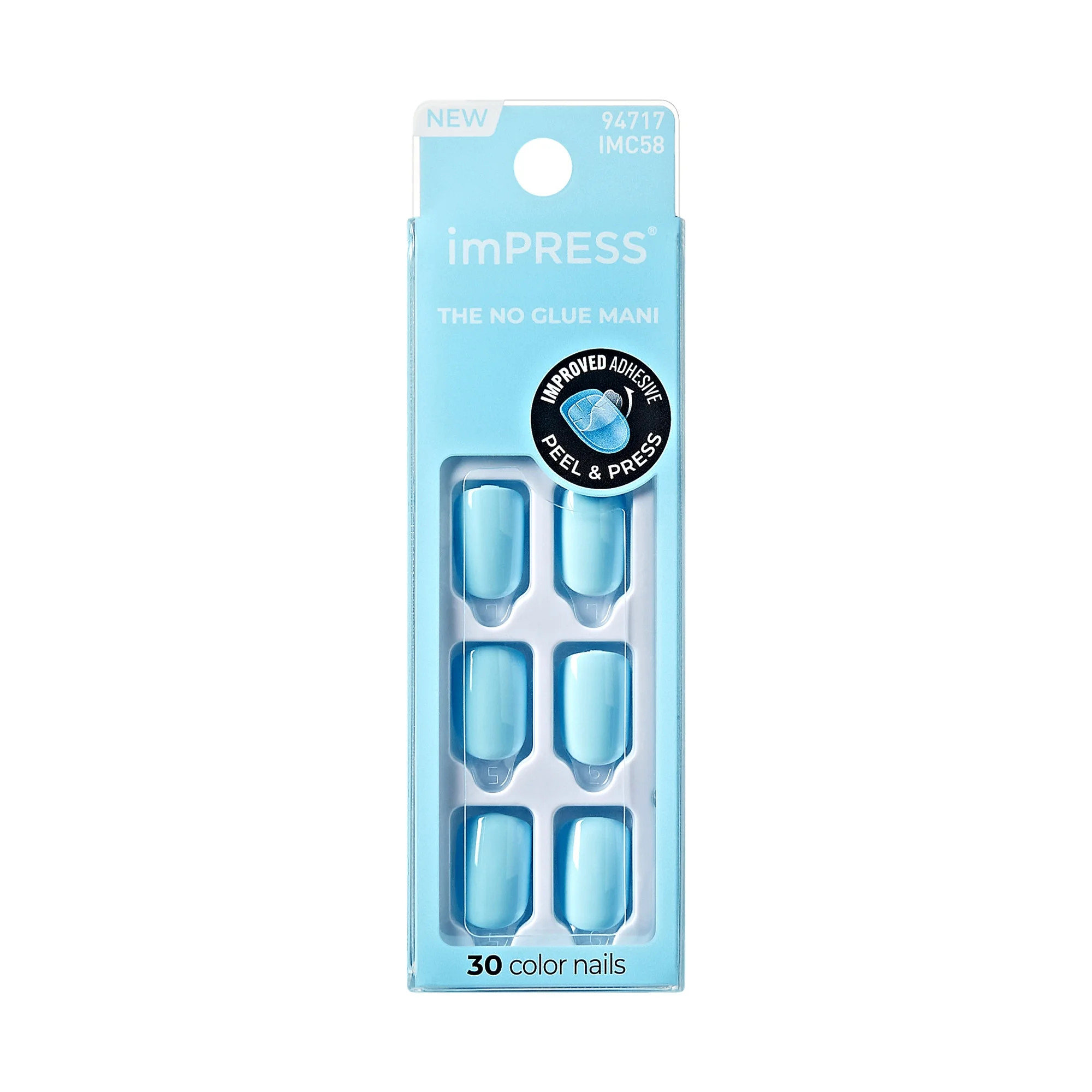 KISS imPRESS Color  Press on Nails, Quench It, Blue, Short Squoval, 30 Count | Walmart (US)