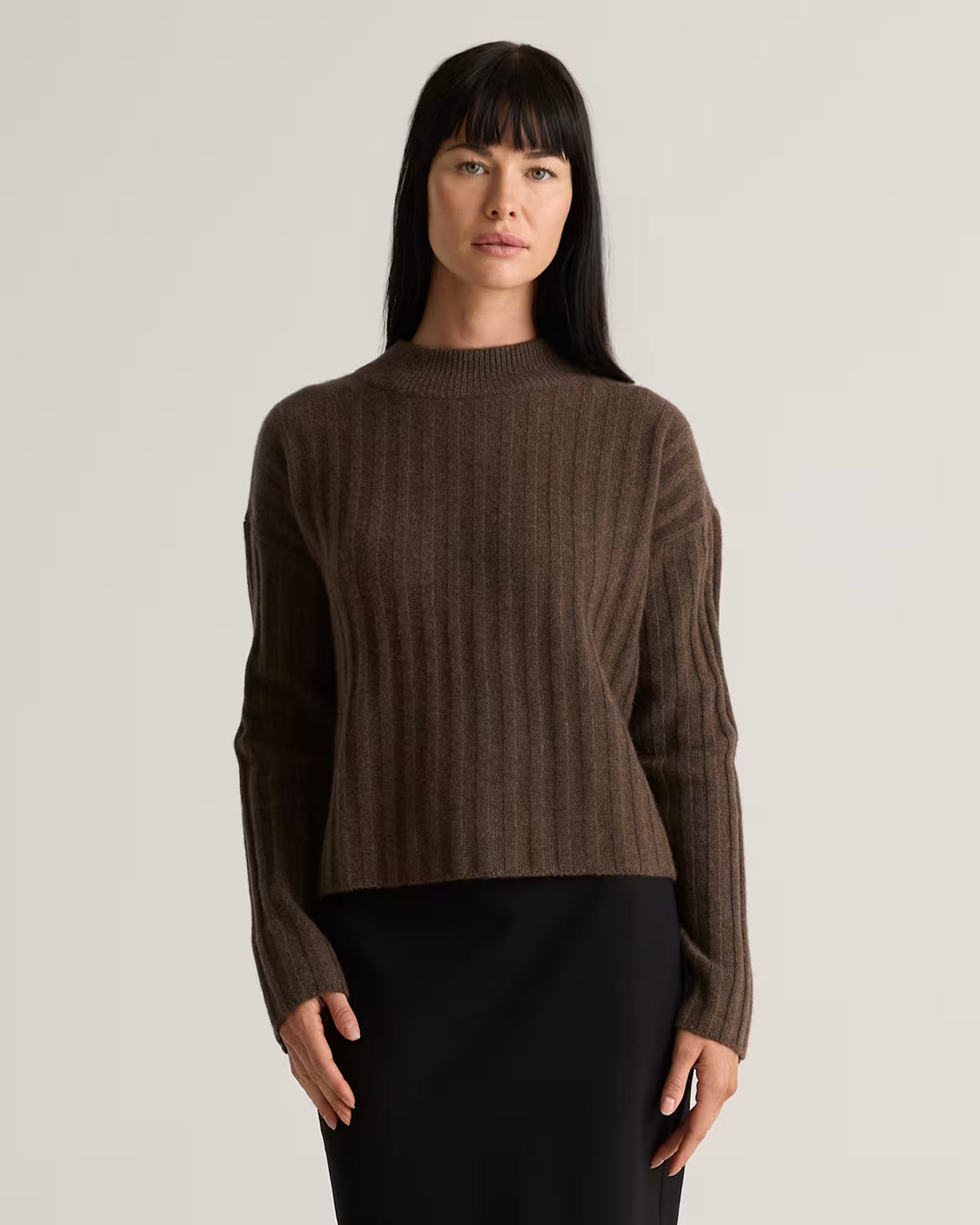 Mongolian Cashmere Wide-Rib Cropped Mockneck Sweater | Quince