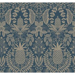 Pineapple Damask Navy Blue Matte Non-Pasted Wallpaper | The Home Depot