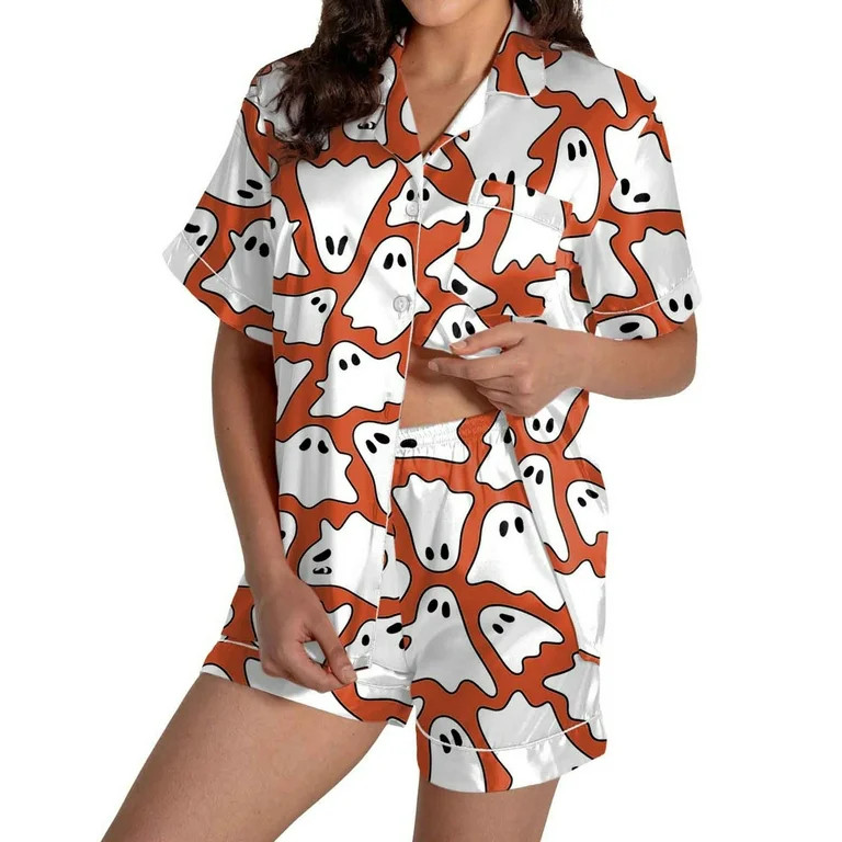 Halloween Orange Women's Pajama Sets Women Pajamas Graphic Printed Silk Satin Cute Sleepwear Butt... | Walmart (US)