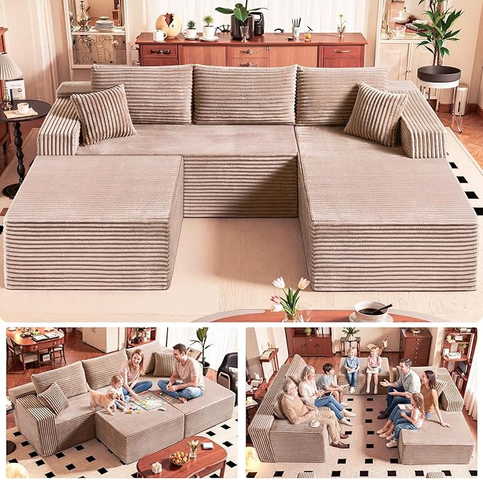 No Assembly Cloud Modular Sectional Sofa，108" U-Shape Corner Couch with Ottoman - Plush Corduro... | Amazon (US)