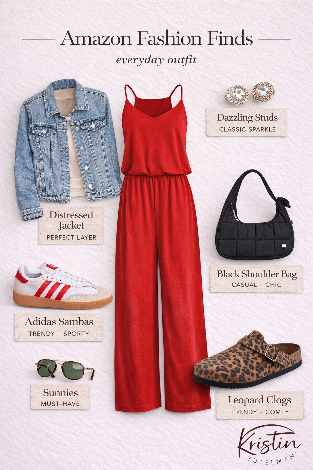 Easy outfit, but make it fun ❤️ This red jumpsuit is one of those throw-on-and-go pieces that still looks put together. I paired it with a denim jacket, my go-to Sambas, and added a pop with these leopard clogs for a trendy + comfy mix ✨ Perfect for everyday wear, running errands, or casual spring days. Everything is linked for you here ↓

#LTKStyle #LTKFinds #LTKUnder100 #LTKSpringStyle #AmazonFashion #AmazonFinds #AmazonStyle #SpringOutfit #EverydayOutfit #CasualStyle #MomStyle #EffortlessStyle #ComfyStyle #AdidasSambas #DenimJacket #LeopardPrint #Clogs #OutfitInspo #ChicCasual #SimpleStyle

#LTKootd #LTKU #LTKmomlife