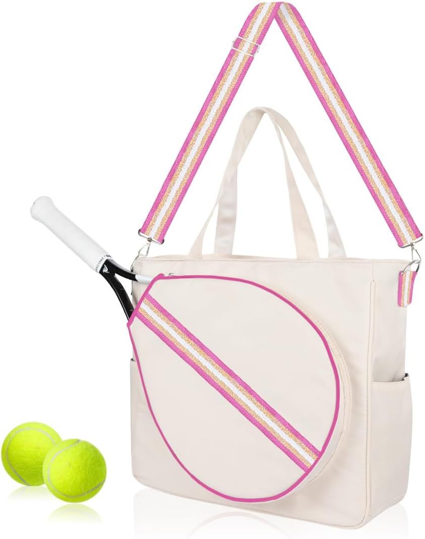 Tennis Bag Racket Tote Sports Racquet - Bags for Women, Unisex Badminton, Squash Case Stripe Shou... | Amazon (US)