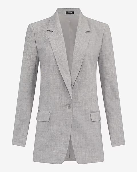 Textured Twill One Button Cinched Boyfriend Blazer | Express
