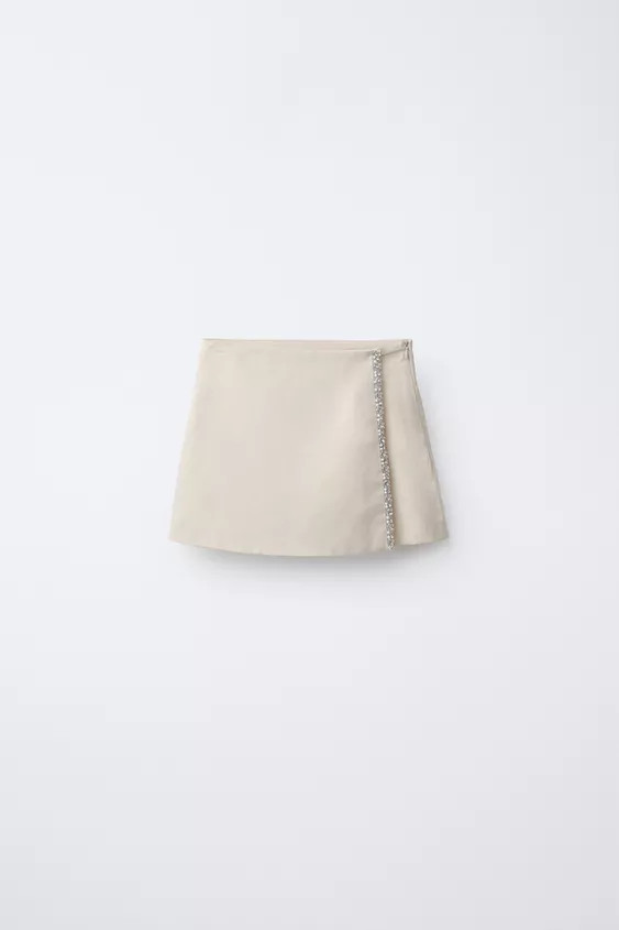 LINEN AND COTTON BLEND JEWEL SKORT | Zara US