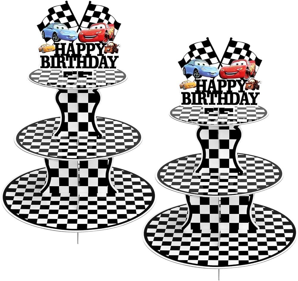 2 Pack Race Car Cupcake Stands Birthday Party Supplies, Two Fast Cars Decorations Truck Theme Fav... | Amazon (US)