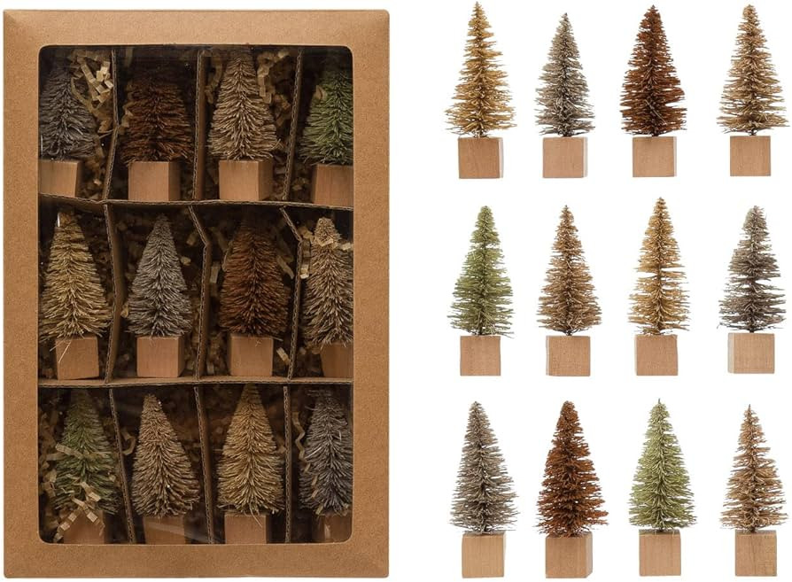 Creative Co-Op Bottle Brush Trees with Wood Base, Multicolor, Boxed Set of 12 | Amazon (US)