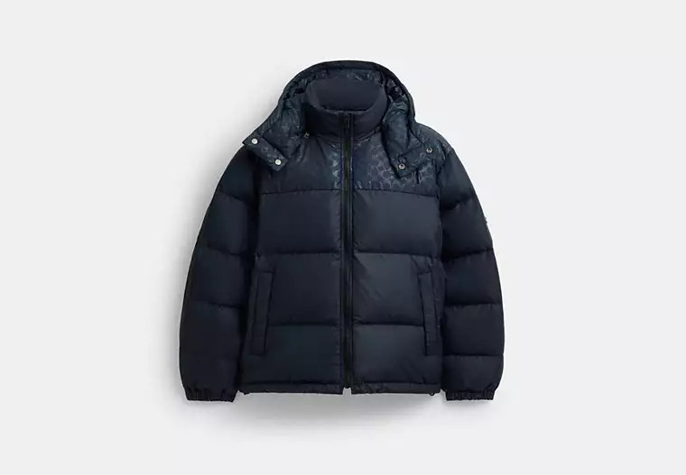 Coach Outlet Down Puffer Jacket In Recycled Polyester - Blue, Size: X-Small | Coach Outlet US