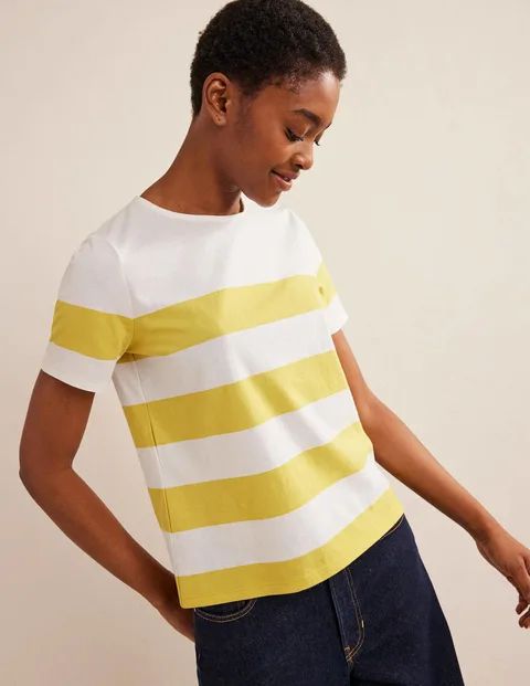 Short Sleeve Breton T-Shirt - Sweet Honeycomb, Ivory Stripe | Boden US | Boden (US)