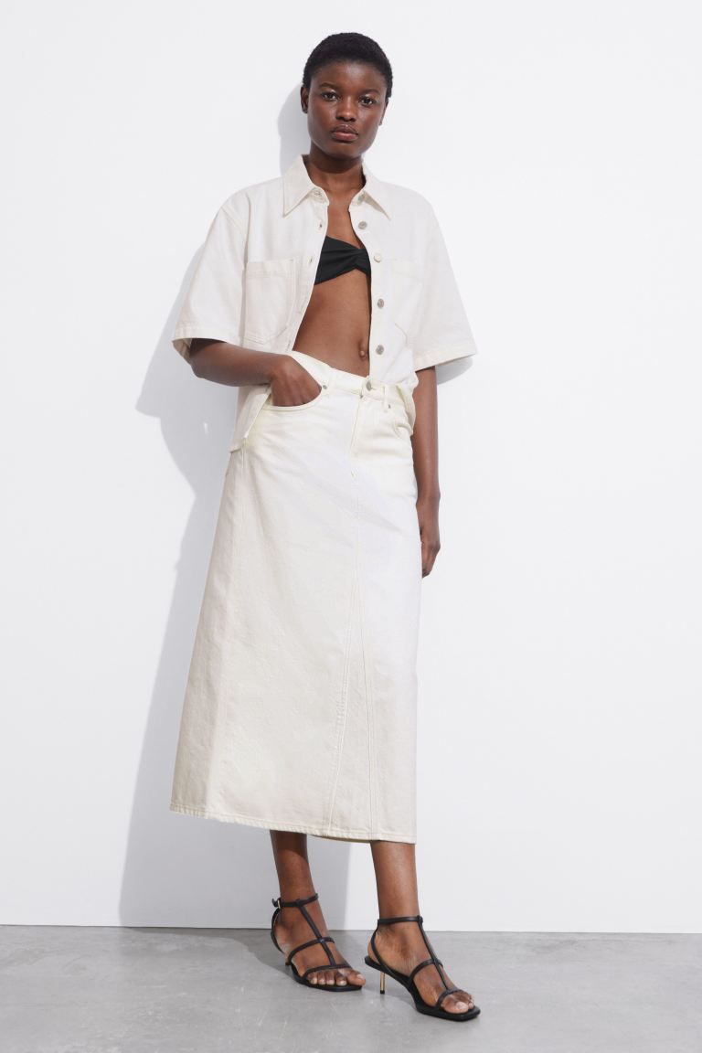 Denim Midi Skirt - White - Ladies | H&M GB | H&M (UK, MY, IN, SG, PH, TW, HK)