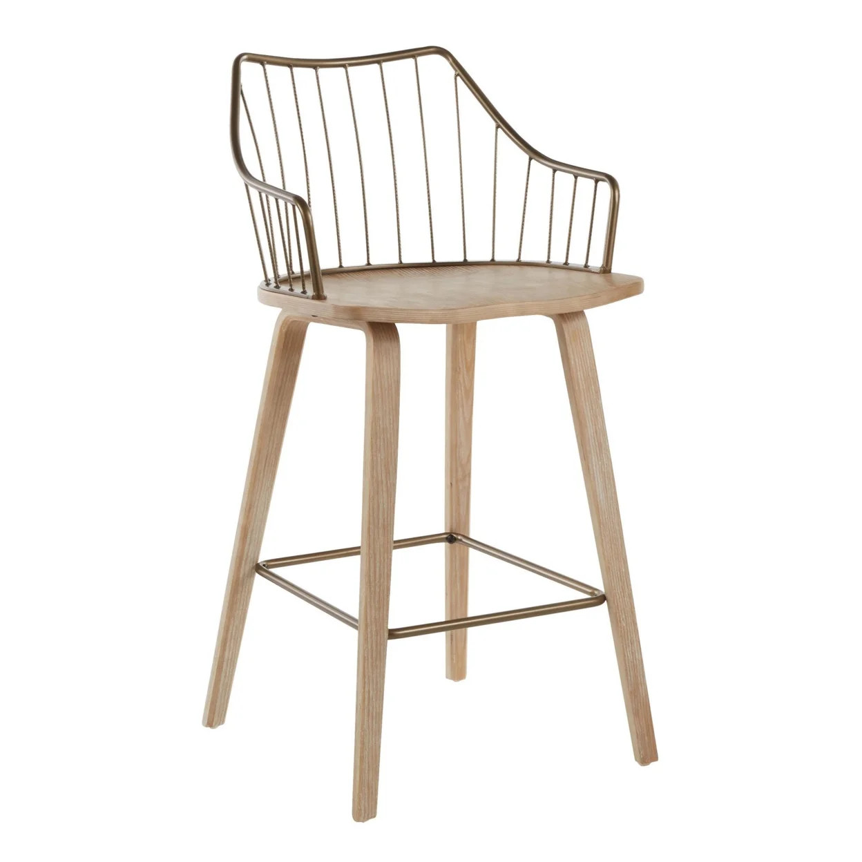 Winston Farmhouse Counter Stool In White Washed Wood And Antique Copper Metal - Walmart.com | Walmart (US)