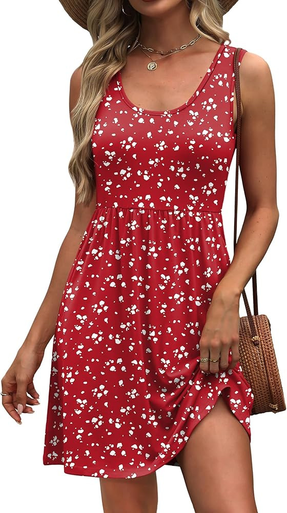 WIHOLL Women's Summer Dress 2026 A-Line Sleeveless Casual Sundress with Pockets Floral/Solid | Amazon (US)