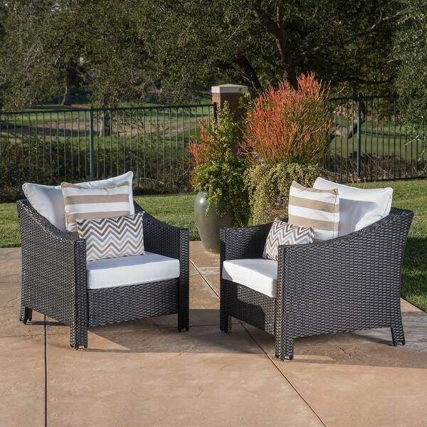 Antibes Outdoor Wicker Club Chairs (Set of 2) by Christopher Knight Home - black+white | Bed Bath & Beyond