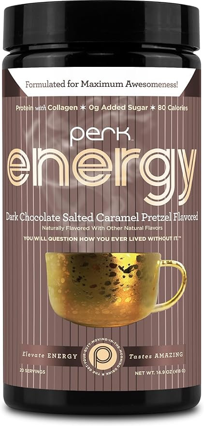 Perk Energy Original Dark Chocolate Salted Caramel Pretzel (20 Servings) - Gluten Free, Soy Free,... | Amazon (US)