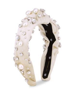 Faux Pearl & Crystal Knotted Velvet Headband | Saks Fifth Avenue