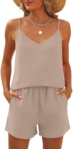 Caracilia Womens 2 Piece Lounge Sets Summer Outfits V Neck Tank Top Short Matching Set Casual Tra... | Amazon (US)