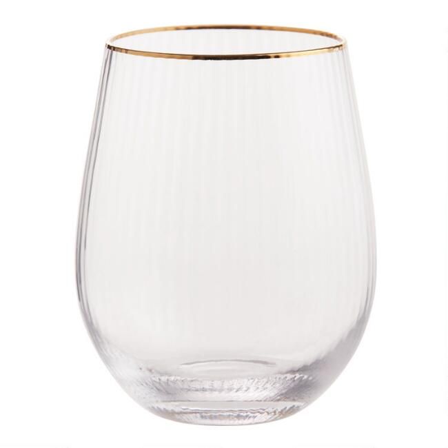 Gold Rim Ribbed Stemless Wine Glass Set of 2 | World Market