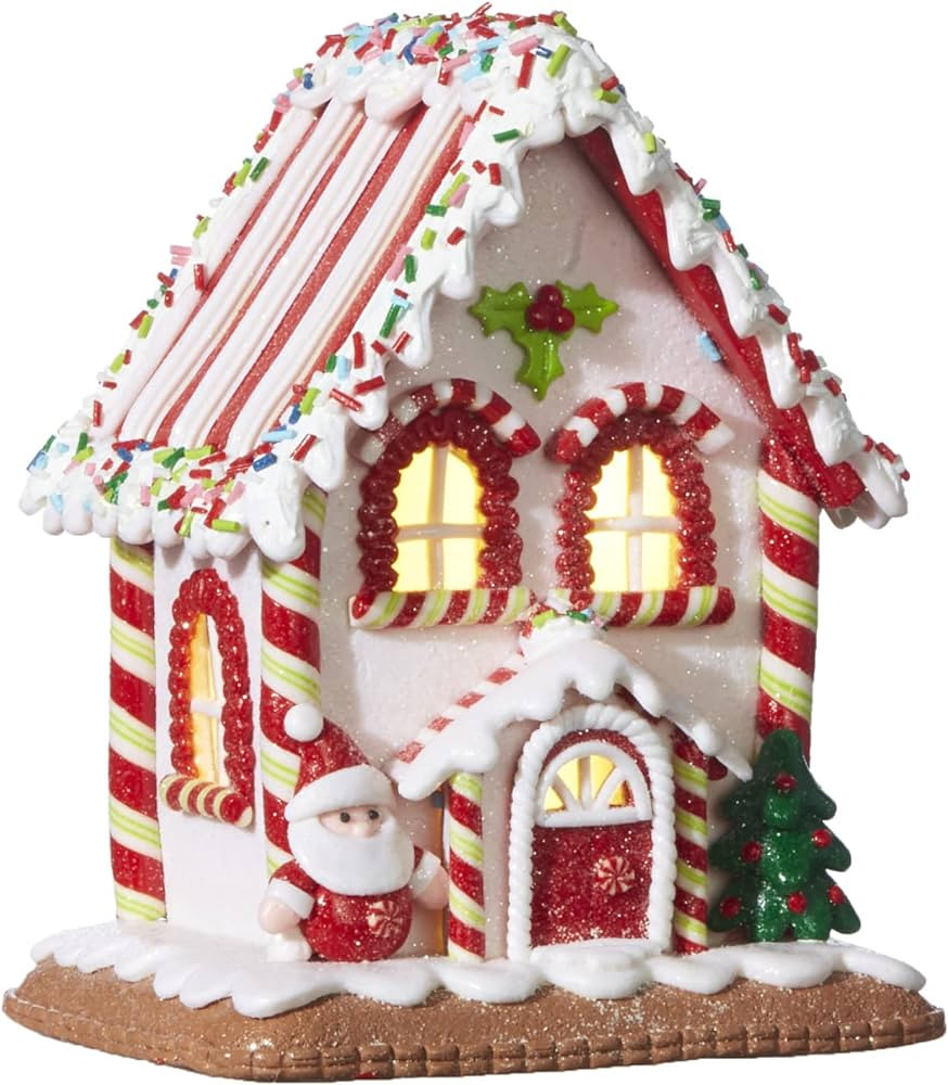 One Holiday Way 7-Inch Light Up White Faux Gingerbread House w/Peppermint Candy, Sprinkles - Deco... | Amazon (US)