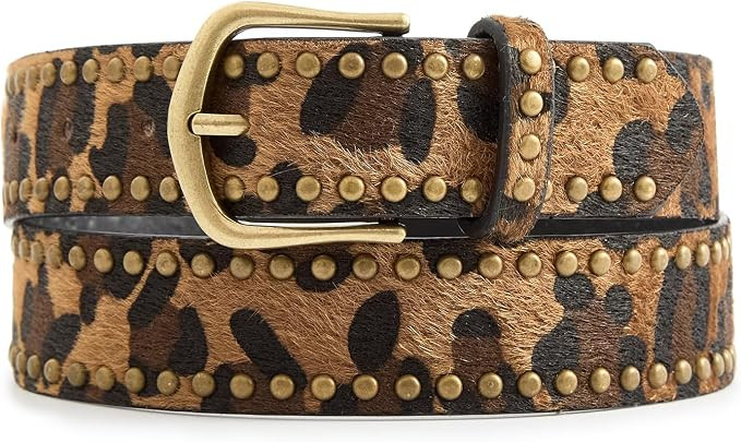 Leopard Belt Cheetah Print Belts for Women | Faux Leather, Fashion Gold Buckle | Amazon (US)