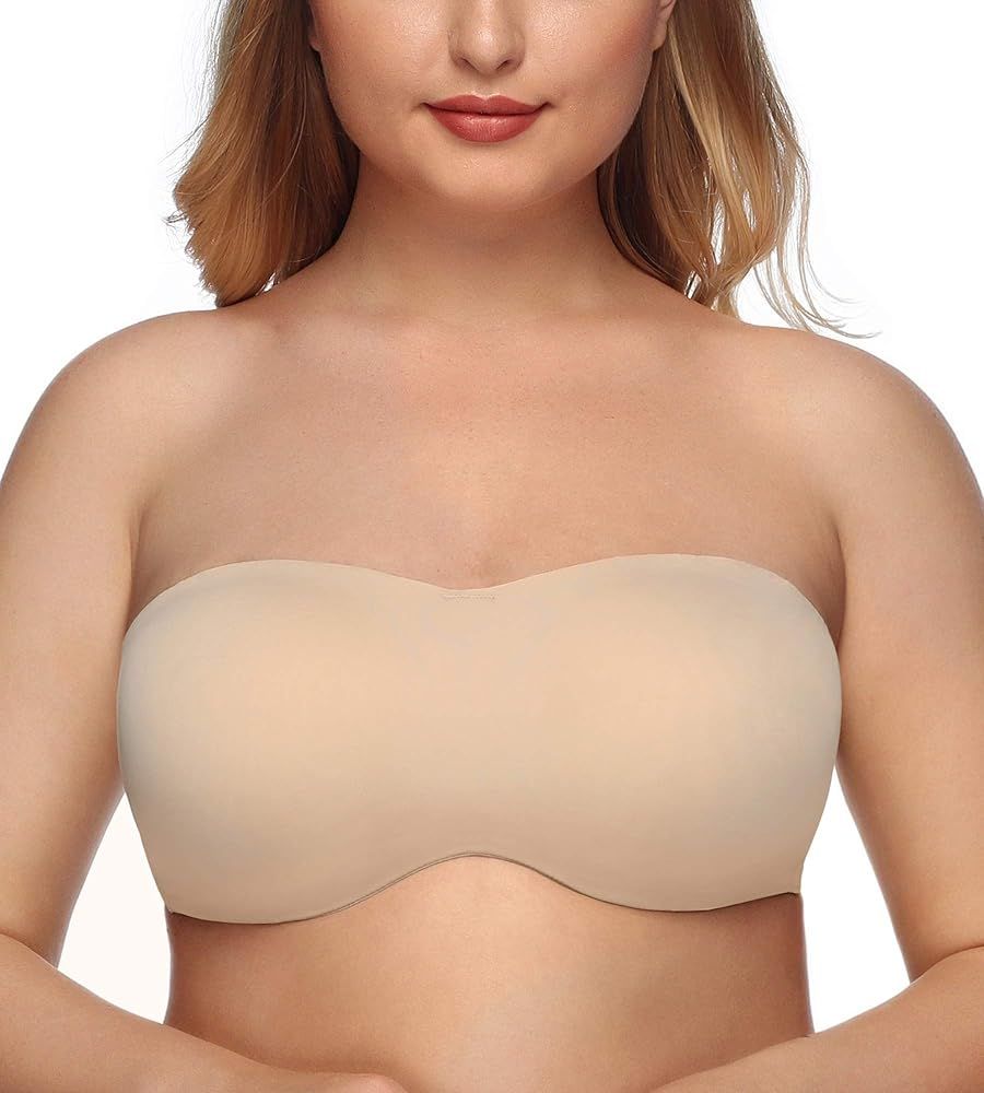 DotVol Women's Seamless Bandeau Unlined Underwire Minimizer Strapless Bra for Large Bust | Amazon (US)