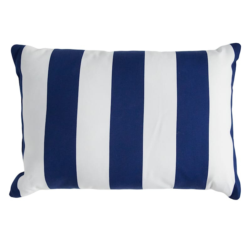 Navy Blue Awning Striped Outdoor Lumbar Throw Pillow | At Home