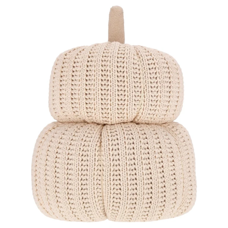 Knit Stacked Pumpkins Decorative Pillow, Cream, 10", Fall by Way To Celebrate | Walmart (US)