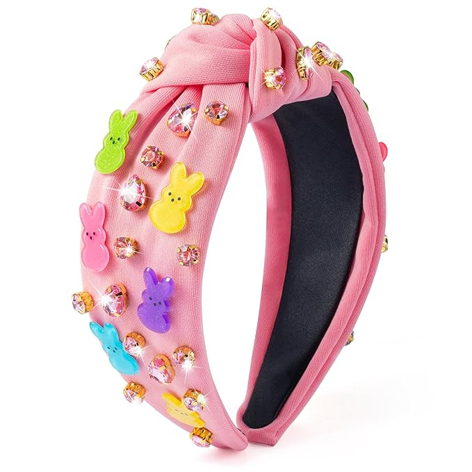 PANTIDE Easter Bunny Jeweled Knotted Headband - Rabbits Rhinestone Crystal Embellished Headband W... | Amazon (US)