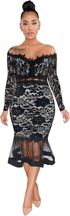 Salimdy Women Sexy Floral Lace Mesh Sheer Hollow Out Deep V Neck Spaghetti Strap Bodycon Pencil M... | Amazon (US)