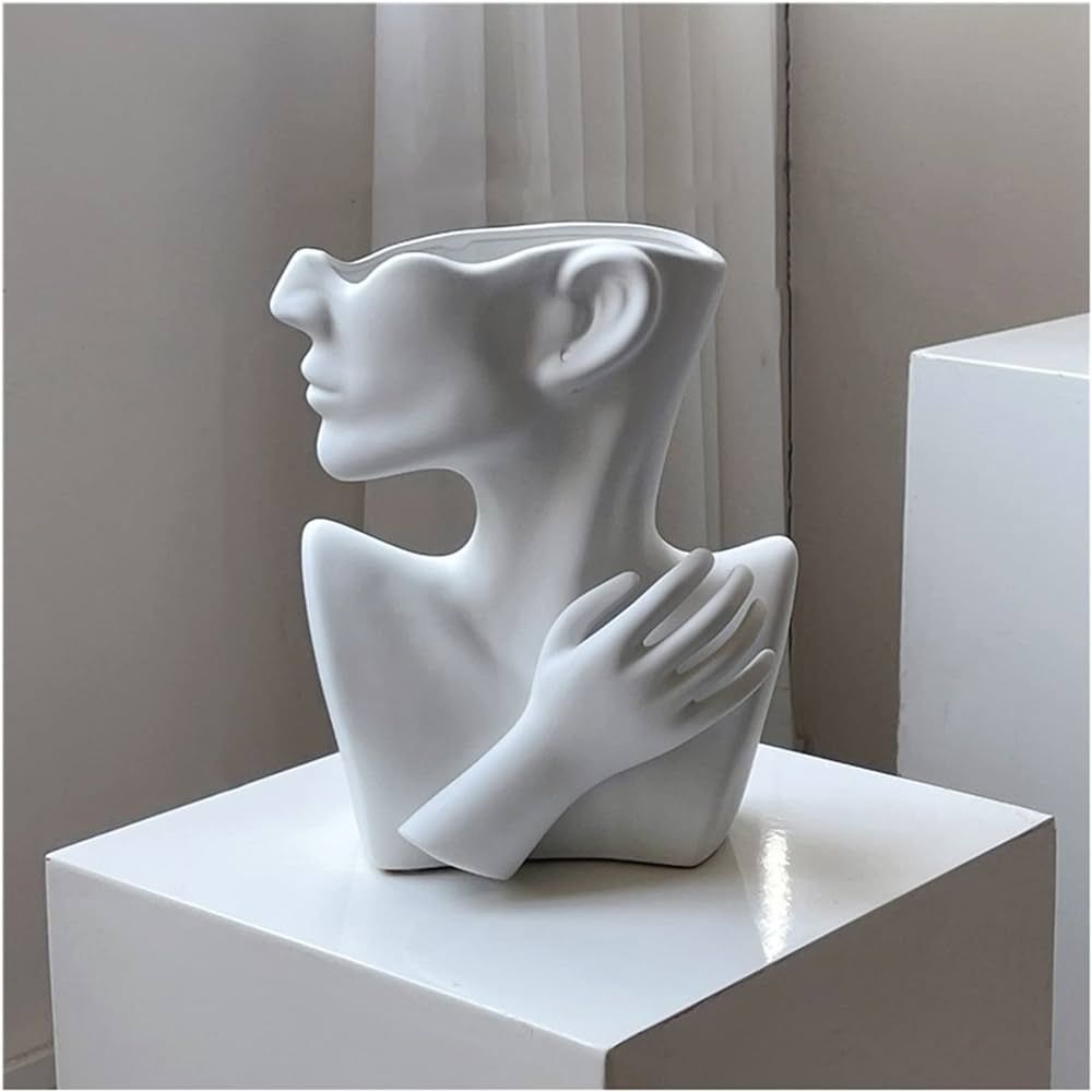 Ceramic Head Face Flower Vase for Statue Home Decoration (Matte White) | Amazon (US)
