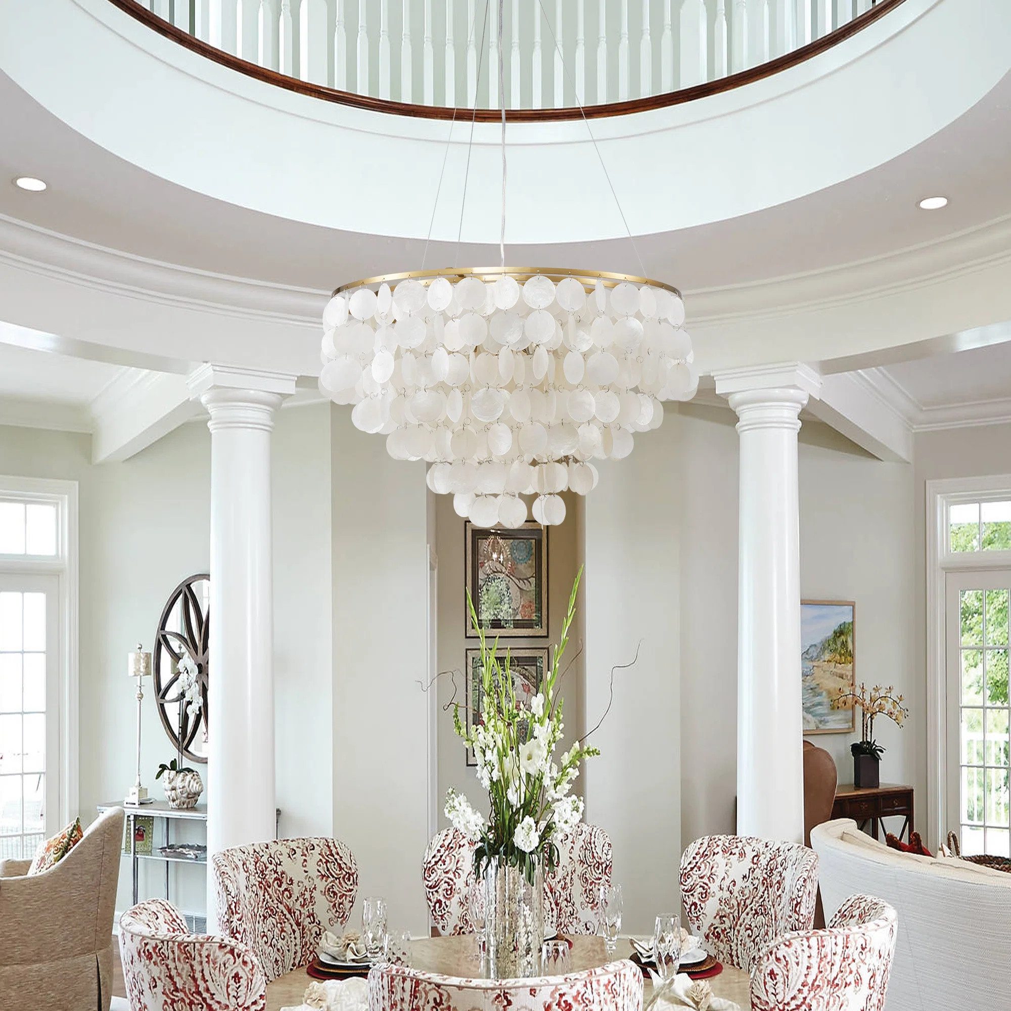 Ladaniel 6-Light Dimmable Gold Chandelier with White Round Shells | Wayfair North America