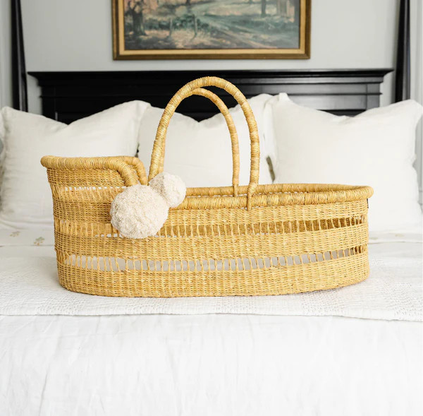 Modern Open Weave African Moses Basket  Vegan Handle | Plum+Sparrow