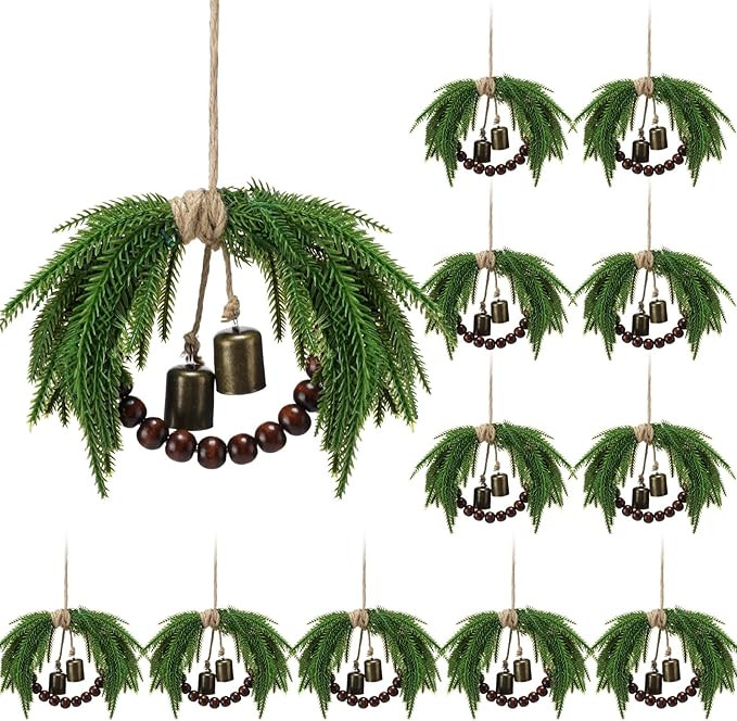 Dingion 12 Pcs Mini Christmas Norfolk Wreath Evergreen 8.6 Inch Christmas Kitchen Cabinet Small W... | Amazon (US)