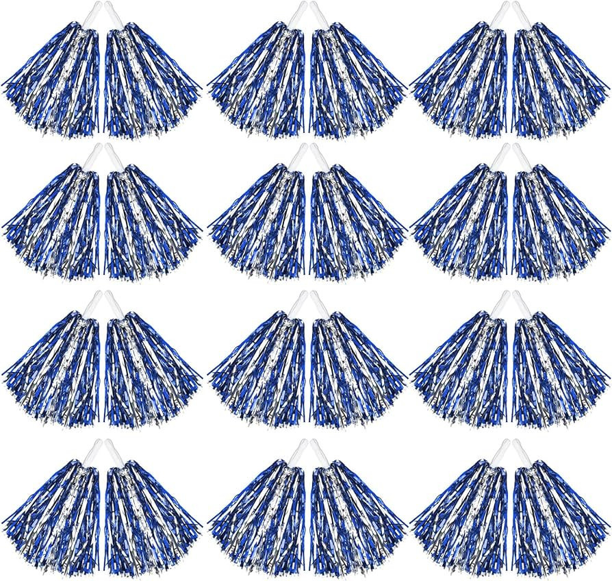 24 Pcs Cheerleading Pom Poms, 12.6 Inch Plastic Cheer Pompoms with Handle, Metallic Foil Cheerlea... | Amazon (US)