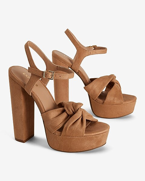 Faux Suede Twist Strap Platform Heeled Sandals | Express