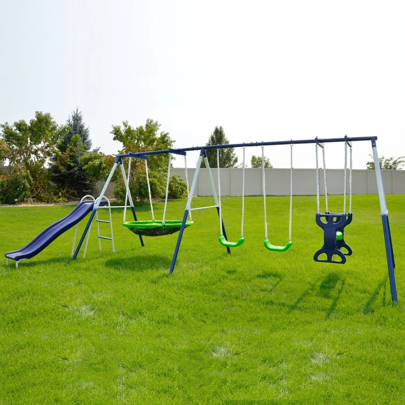 Sportspower Outdoor Rosemead Metal Swing Set with Lifetime Warranty on 6'Double Wall Slide | Wayfair North America